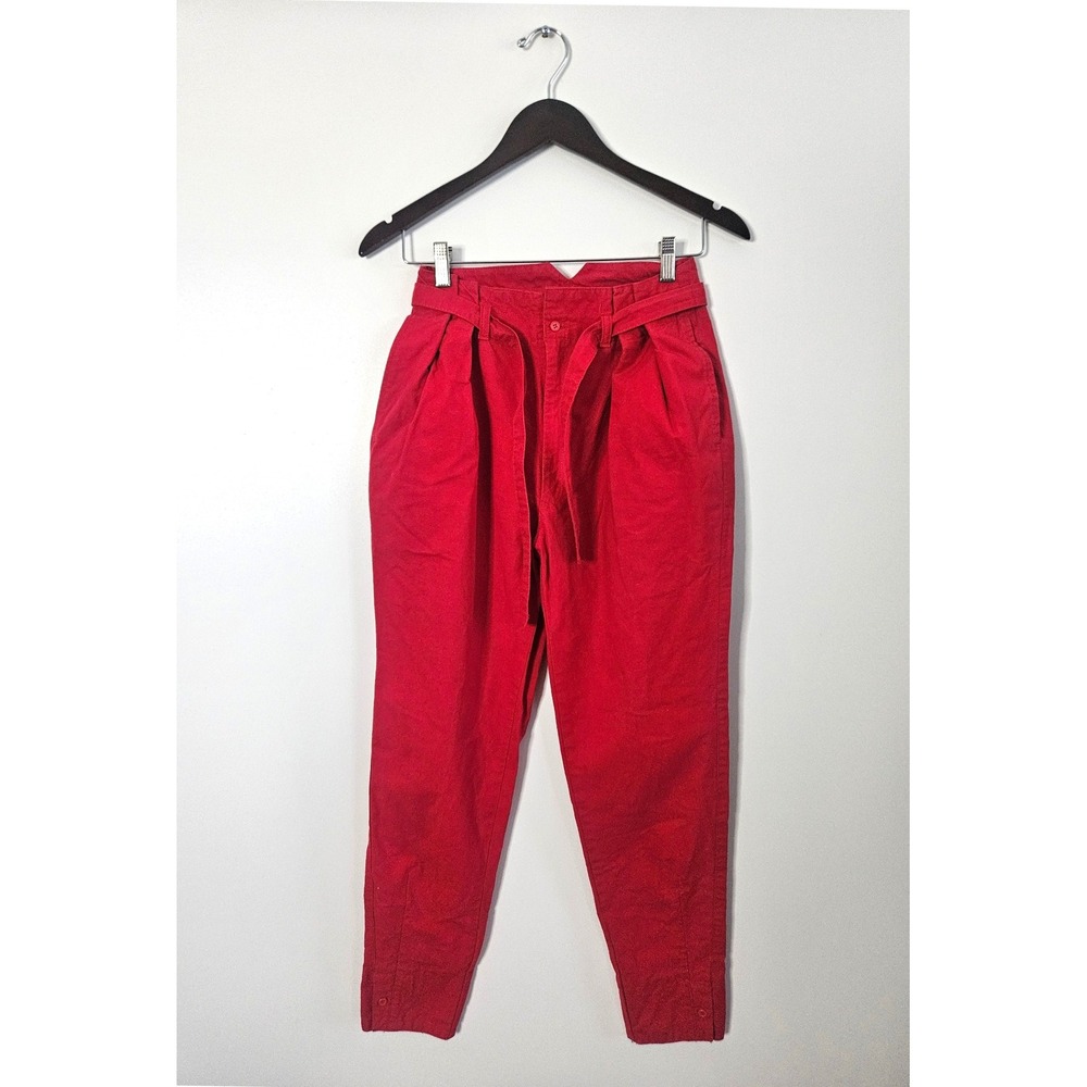 Lightning Bolt Red Pants High Waisted Pleated Tapered Ankle Button 9/10 VTG‎